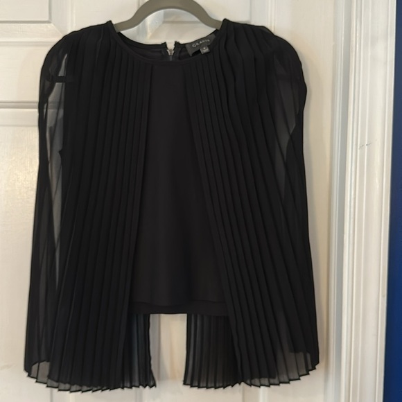 Women’s Gracia Sleeveless Black Pleated Cape Top Chiffon Sheer Overlay Lined - Picture 2 of 8